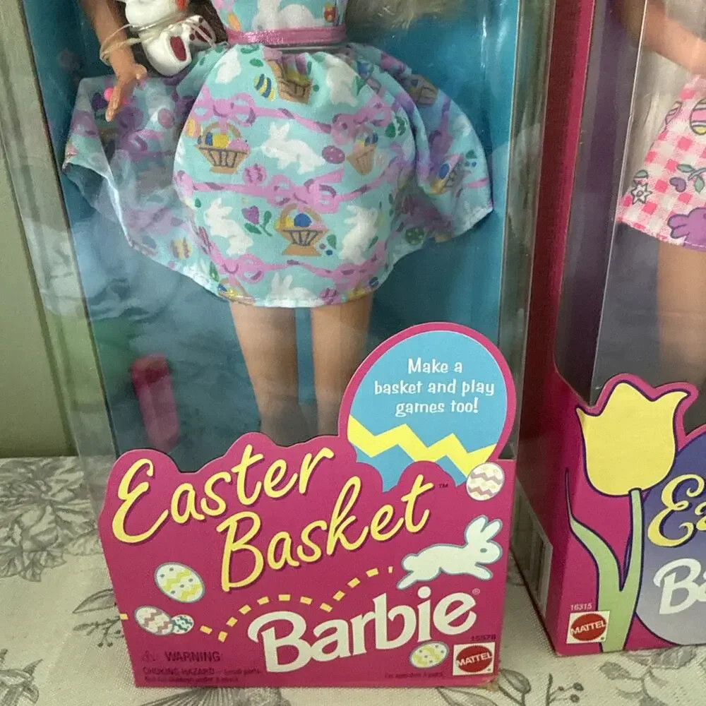 Vtg 90s Lot Mattel Easter Basket Barbie Special Edition 1995 1996 Doll Bunny